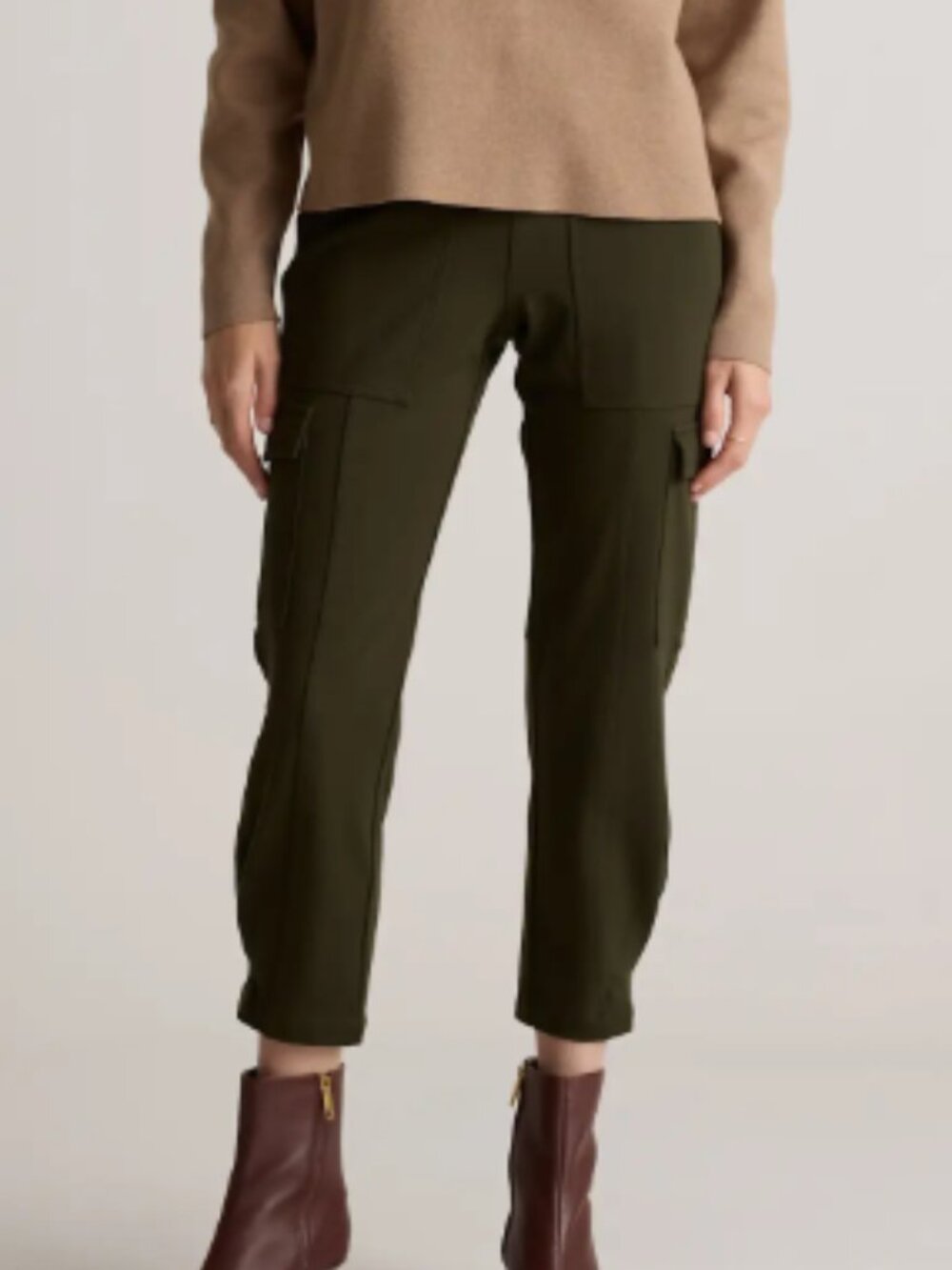 Quince Ultra-Stretch Ponte Tapered Cargo Pants Olive Green Size XL Fall Career